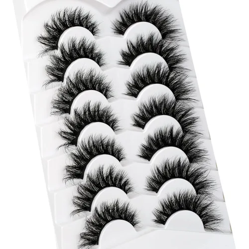 Miniatura 722 de Pooplunch - Pestañas postizas finas de visón sintético, estilo ojo de gato, naturales, cruzadas, tipo racimo, efecto 8D de volumen, tiras