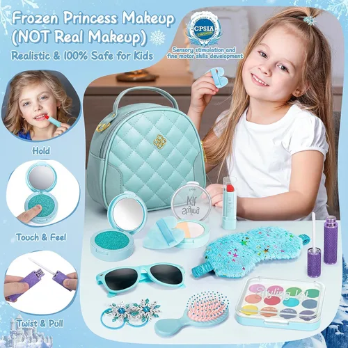 Miniatura 8 de Hohosunlar Bolsa de juego para regalo de niña pequeña, bolso con accesorios – maquillaje falso, juguetes de princesa Elsa, bolso, cartera, teléfono