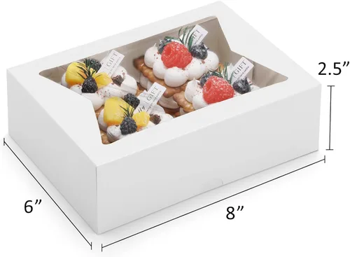 Miniatura 2 de Eupako Cajas de galletas con ventana de 8 x 6 x 2.5 pulgadas, 24 piezas Cajas de golosinas blancas con apertura automática para panadería, donas