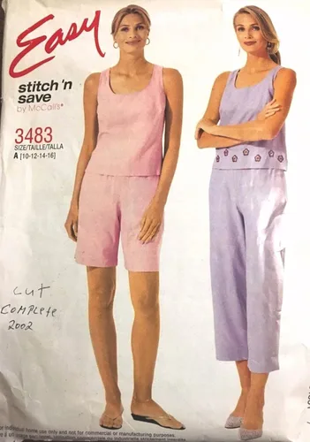 McCall's Stitch 'N Save 3483 Misses'/Miss Petite - Camiseta sin mangas, pantalones capri y pantalones cortos con patrón de costura, talla B