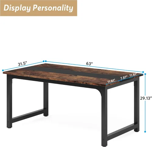 Miniatura 2 de Tribesigns Mesa de comedor de 63 x 31.5 pulgadas, mesa de cocina industrial para 4-6 personas, mesa de comedor rectangular para comedor, cocina