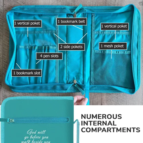 Miniatura 4 de DEHITE Funda para la Biblia para mujer, bolsas de transporte de la Biblia, tamaños medianos y grandes, ranuras para bolígrafos, tela de primera