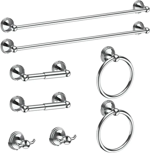 Miniatura 10 de Newfun Juego de 8 accesorios de baño de níquel cepillado para baño, juego de accesorios de baño, 2 toalleros de 24 pulgadas para baño, 2 soportes