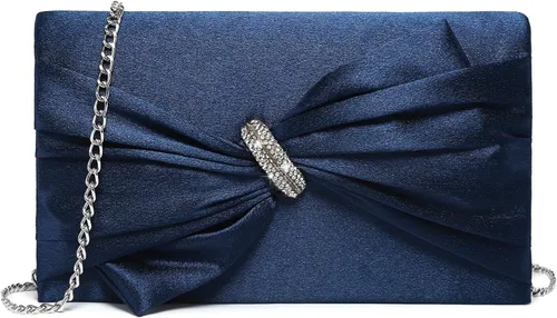 Miniatura 9 de Dasein Bolso de noche elegante con solapa de lazo de satén para mujer, bolso de embrague con diamantes de imitación, formal/boda/baile/fiesta
