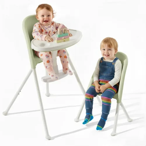 Miniatura 11 de Trona plegable 3 en 1 de Funny Supply, silla alta portátil y convertible para bebé, silla de alimentación moderna para bebé con bandeja doble Crema