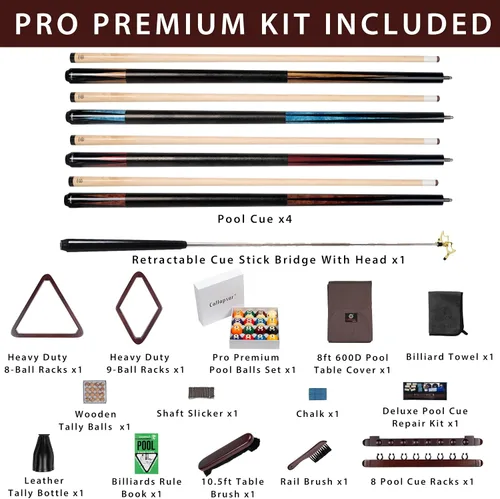 Miniatura 2 de Collapsar Kit de accesorios para mesa de billar, palo de billar premium y puente retráctil para tacos, juego de bolas de billar y cubiertas de mesa