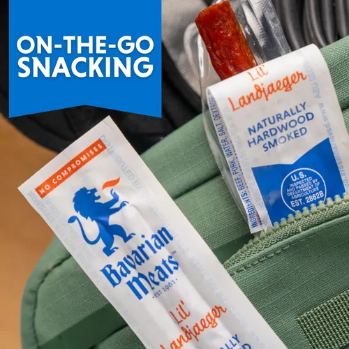 Miniatura 4 de Bavarian Meats Lil' Landjaeger - Palitos de carne, aperitivos de salchicha ahumada envueltos individualmente, cero azúcar, gran fuente de proteínas