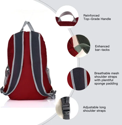 Miniatura 4 de Outlander 20L/33L - Mochila de día de senderismo de viaje ligera empacable más duradera (rojo oscuro, 20L)