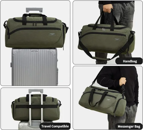 Miniatura 6 de FIORETTO Bolsa de deporte para hombre con bolsillo húmedo y compartimento para zapatos, ideal para viajes, gimnasio, deportes, natación, A-Verde