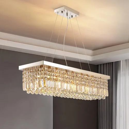 Miniatura 13 de Araña rectangular, con gotas de cristal, de Siljoy, iluminación moderna, montaje empotrado en el cielorraso, aplique de luz, Blanco, 150.00watts