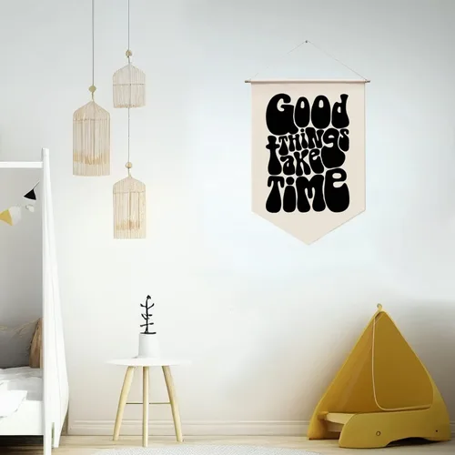 Miniatura 3 de Bandera colgante de pared "Las cosas buenas llevan tiempo" con afirmaciones positivas, decoración de pared, regalo de inauguración de la casa, arte