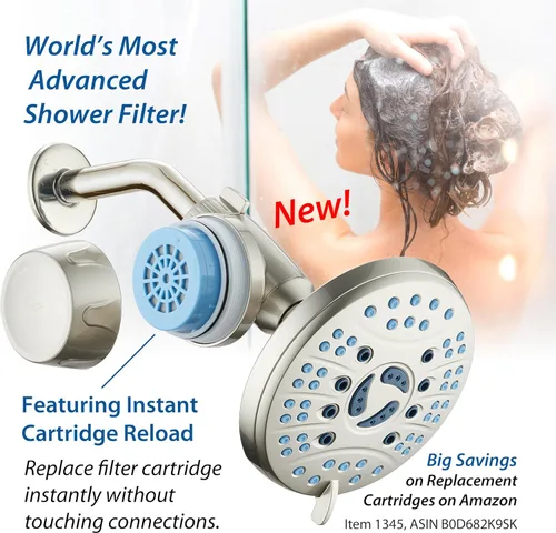 Miniatura 4 de AquaCare Piel y cabello: el filtro de ducha más avanzado del mundo para cabezales de ducha fijos o de mano con modos de filtración de Níquel Satinado