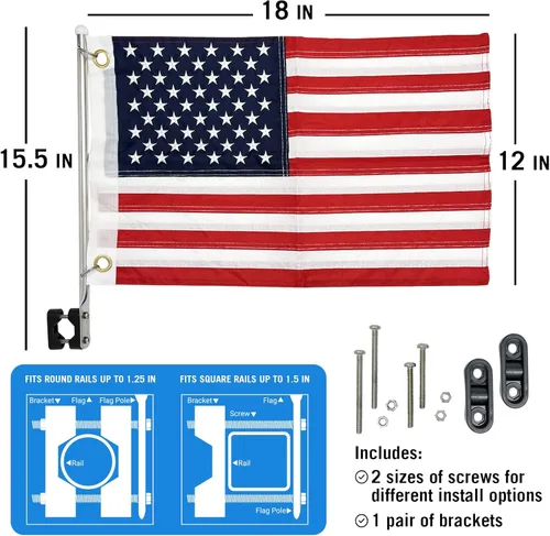 Miniatura 3 de Kit de asta de bandera de barco, juego de bandera estadounidense pequeña de 12 x 18 pulgadas, grado marino, soporte de montaje en muelle o riel, US