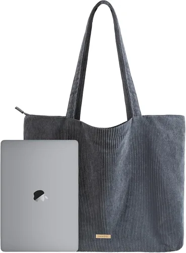 VANDEL Bolso tote de pana para mujeres y hombres con cremallera y bolsillos interiores. Bolso tote con cremallera, bonita bolsa estética