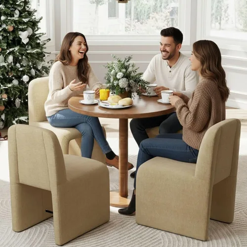 Miniatura 18 de Hyfirm Juego de 2 sillas de comedor tapizadas negras, sillas escandinavas Parsons sin brazos de tela Boucle con cojín de asiento de felpa