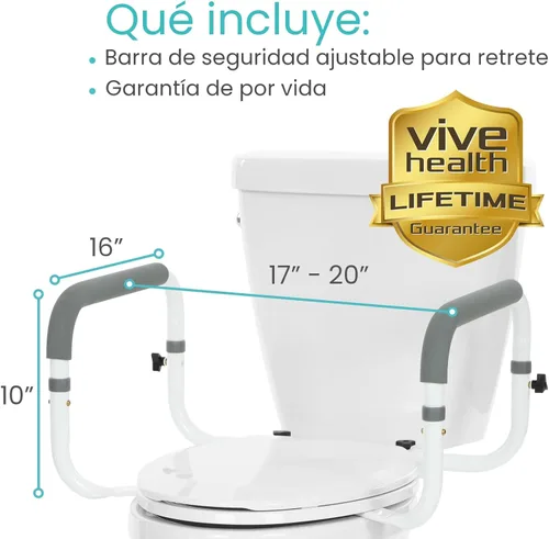 Miniatura 4 de Vive Barandilla de seguridad para inodoro - Barra de agarre ajustable - Marco de soporte compacto con pasamanos para asiento de inodoro de baño