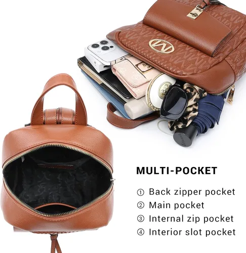 Miniatura 4 de MKP - Mochila pequeña para mujer, bolso de hombro con borla y dije, Café (Light Coffee), Mochilas Daypack