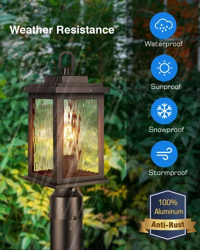 Miniatura 6 de VIANIS Luces de Poste para Exteriores de Bronce Frotado con Aceite Paquete de 2, Postes de Luz del Atardecer al Amanecer para Exteriores con Base