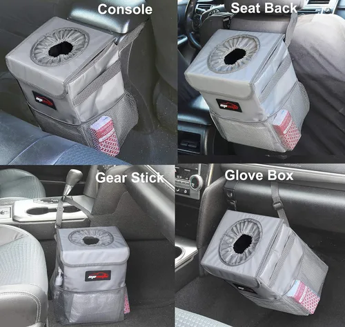 Miniatura 3 de EPAuto Bote de basura impermeable para automóvil con tapa y bolsillos de almacenamiento, 2.5 galones a prueba de fugas, color gris