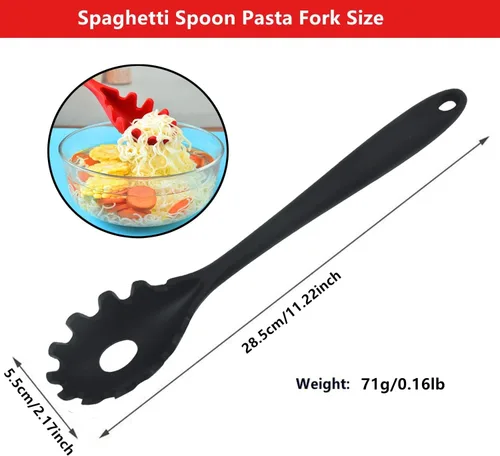 Cuchara de espagueti, tenedor para pasta, tenedor de silicona para pasta, colador de espaguetis de 11.2 pulgadas, servidor de cuchara de fideos de