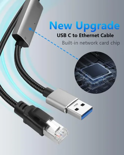 Miniatura 4 de CERRXIAN Cable Ethernet USB A a 2.5 Gbps de 6.5 pies, adaptador Gigabit RJ45 LAN a tipo A, convertidor de cable de red Cat directamente conectado a