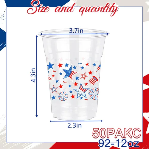 Miniatura 2 de CIEOVO 50 unidades de vasos de fiesta del 4 de julio, vasos de fiesta desechables de plástico transparente patrióticos de 12 onzas, rojo, blanco