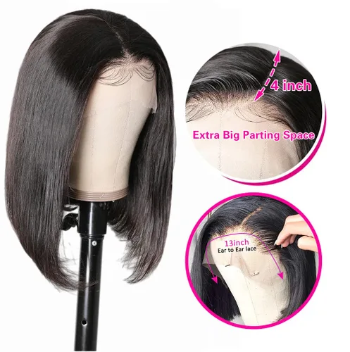 Miniatura 2 de Peluca Bob Corta de Cabello Humano 13x4 Pelucas Bob Frontales de Cabello Humano Pre Desplumadas para Mujeres Negras Pelucas de Encaje Frontal Bob 10