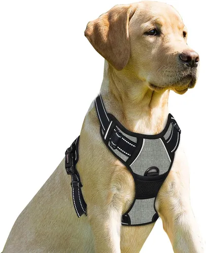 Miniatura 44 de BARKBAY Arnés sin tirones para perro, clip frontal, resistente, reflectante, mango de fácil control para pasear perros grandes (negro, L)