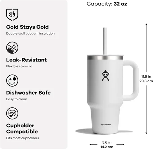 Miniatura 2 de Hydro Flask Vaso de viaje con asa, tapa y pajita, acero inoxidable aislado en 32 onzas, azul índigo