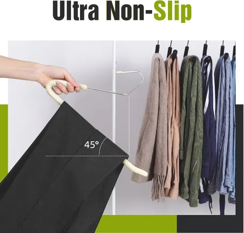 Miniatura 3 de Spring Fever Colgadores acolchados de esponja antideslizante para pantalones - Espuma cromada resistente ahorro de espacio Beige 5