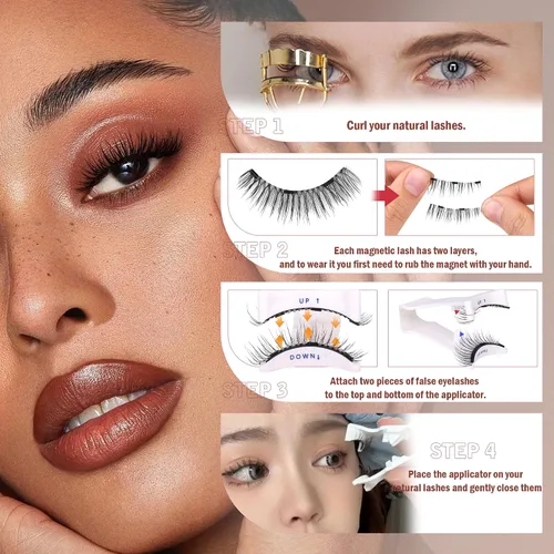 Miniatura 4 de Pestañas magnéticas con aplicador, sin pegamento ni delineador de ojos, banda transparente, pestañas magnéticas finas, parecen extensiones