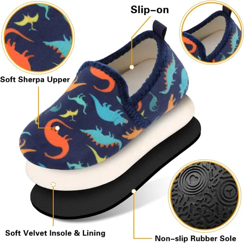 Miniatura 5 de Scurtain Pantuflas unisex para niños grandes, calcetines de lana artificial con suela de goma antideslizante para niños grandes, niñas y niños
