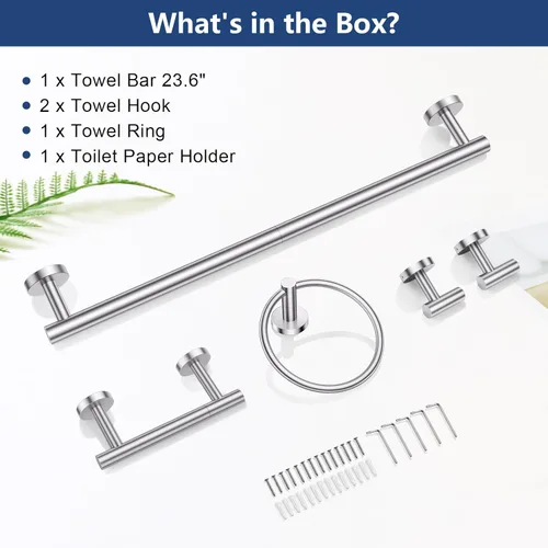 Miniatura 8 de TQKAG Juego de 5 piezas de accesorios de baño de níquel cepillado 23.6" SUS304 de acero inoxidable Juego de soporte de toalla de baño Soporte