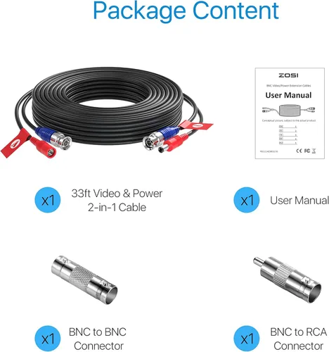 Miniatura 4 de ZOSI Paquete de 1 cable de alimentación de video todo en uno de 33 pies (32.8 ft), cables de cámara de vigilancia de extensión BNC para sistemas DVR