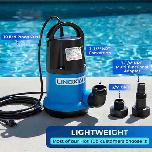 Miniatura 7 de Bomba de Agua Sumergible 3/4 HP Bomba de Sumidero Termoplástica Portátil Bomba Utilitaria de Alto Flujo Remoción de Agua para Drenaje de Piscina