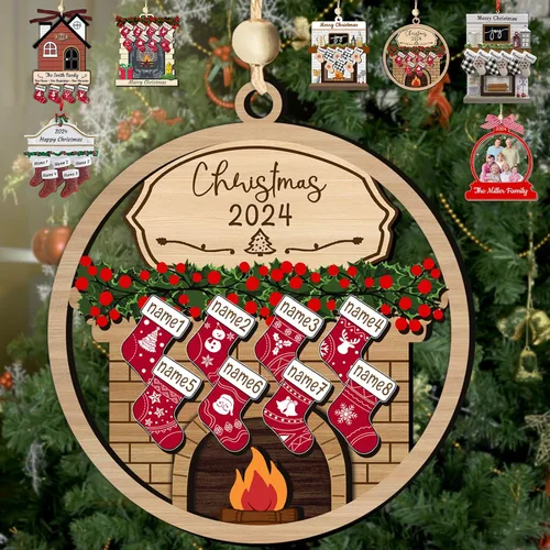 Miniatura 24 de Adornos de Navidad personalizados con nombres, muñeco de nieve, 8 piezas, adorno familiar personalizado, decoración colgante de madera para árbol