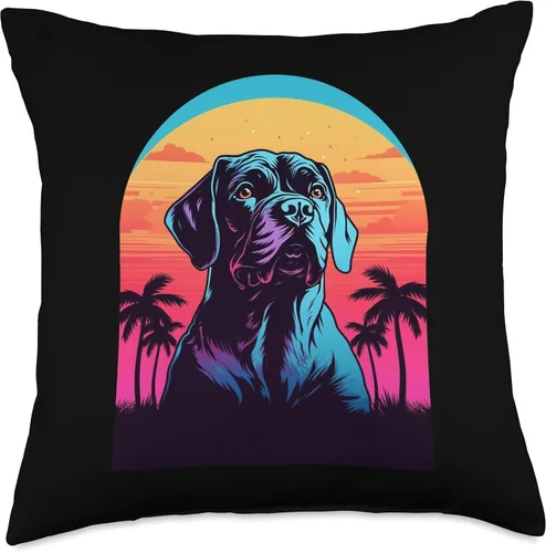 Cane Corso Graphic Designs Cane Corso 80s Synthwave Sunset Vintage Retro - Almohada de 18 x 18 pulgadas, multicolor