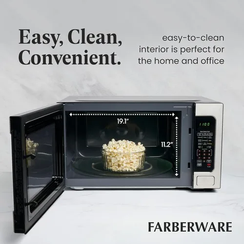 Miniatura 5 de Farberware - Horno microondas de encimera de 2.2 pies cúbicos – 1100 vatios de potencia, configuraciones de cocción automática con sensor Acero