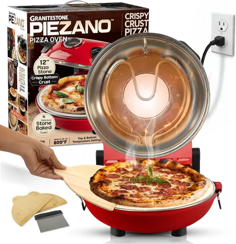 Horno de pizza de corteza crujiente PIEZANO de Granitestone – Horno de pizza eléctrico de 12 pulgadas para encimera interior, con piedra cerámica
