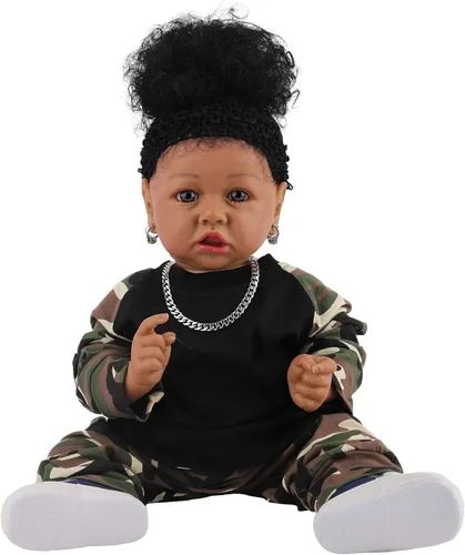 Miniatura 7 de HOOMAI - Muñeca imitación de bebé real, con cuerpo suave de 22.8 pulgadas, muñeca realista de niña afroamericana