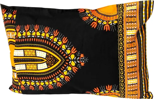 Miniatura 4 de RaanPahMuang Fundas de almohada en African Dashiki Art 100% algodón tejido Batik estampados, juego de 2 fundas, negro amarillo