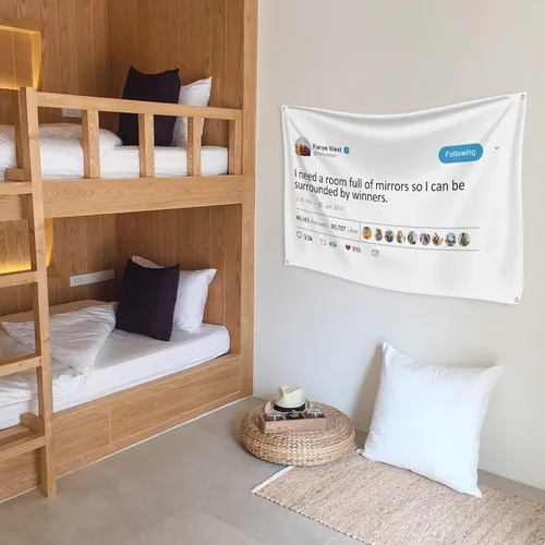 Miniatura 2 de Kanye - Banderas de tweet para tapiz, Necesito una habitación llena de espejos con herramienta de instalación, banderas divertidas para habitación