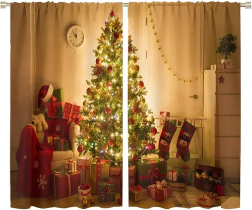 Miniatura 34 de Cortina opaca de Navidad para ventana, campanas de Navidad, festivales, decoración de atmósfera, cortina para sala de estar, habitación