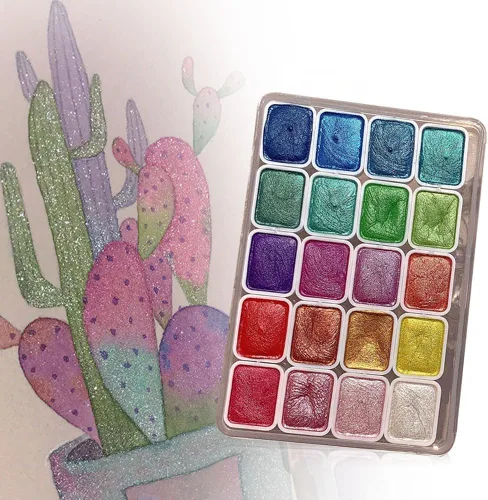 Miniatura 7 de Juego de pintura de acuarela de 12 colores, suministros de dibujo, juego de pinturas de acuarela metálicas brillantes, kit de pintura colorida