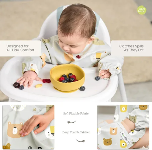 Miniatura 3 de Baberos impermeables para comer (niño o niña de 6 a 24 meses) – Babero de manga larga para bebé destete 02 - Picnic de Ositos de Peluche (1 Pack)