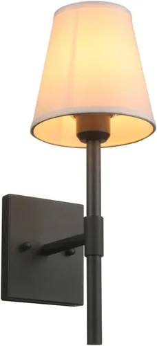 Miniatura 8 de Pathson Juego de 2 apliques de pared de baño cableados con pantalla de tela blanca, iluminación de pared de tela para sala de estar, dormitorio
