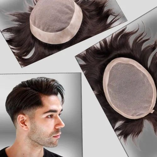 Monofilamento de cabello humano fino para hombre, peluca de monofilamento NPU para hombre, 5 x 7 pulgadas, color marrón oscuro #2