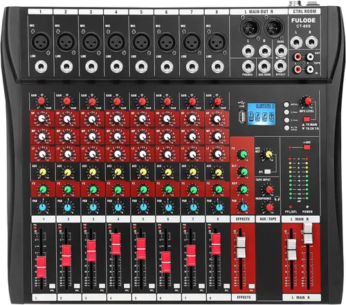 Mezclador de audio de 8 canales, mesa mezcladora de música profesional, consola de mezcla de DJ con Bluetooth, reproductor USB/MP3, reverberación y