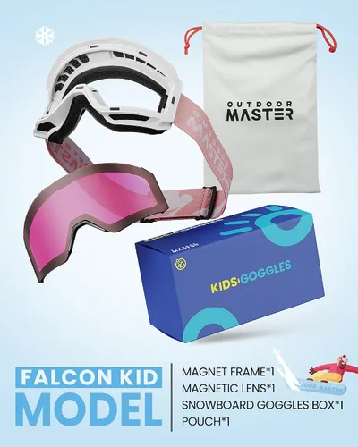 Miniatura 7 de OutdoorMaster Falcon - Gafas de esquí con lente intercambiable magnética, anti niebla, protección UV, OTG, gafas de snowboard para jóvenes