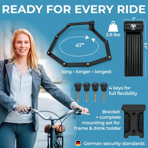Miniatura 4 de Cerradura plegable de seguridad muy larga de 47 pulgadas – Cerradura plegable para bicicleta con 4 llaves y soporte de montaje en marco, sin